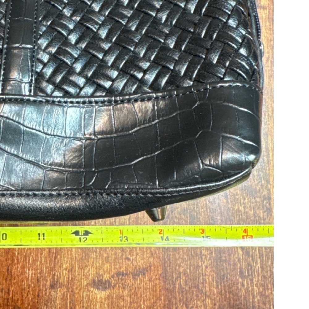 Coldwater Creek Hampton Computer Bag Black Woven Croc Embossed Laptop Tote NWT - Picture 11 of 12